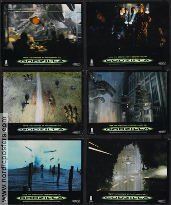 Godzilla 1998 lobby card set Matthew Broderick Jean Reno Roland Emmerich Dinosaurs and dragons