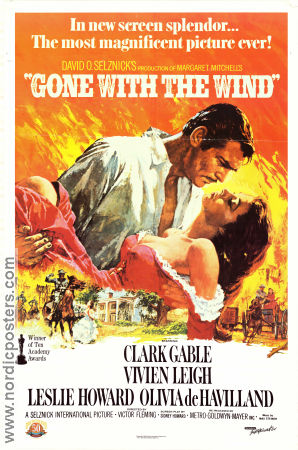 Gone with the Wind 1939 poster Vivien Leigh Clark Gable Leslie Howard Olivia de Havilland Victor Fleming Text: Margaret Mitchell Romantik