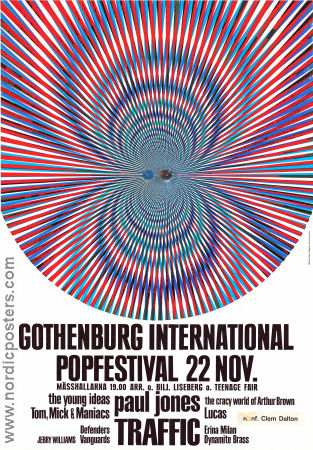 Gothenburg International Popfestival 1967 poster Traffic Paul Jones The Young Ideas Tom Mich and the Maniacs Jerry Williams