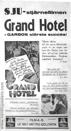 Grand Hotel 1933 poster Greta Garbo
