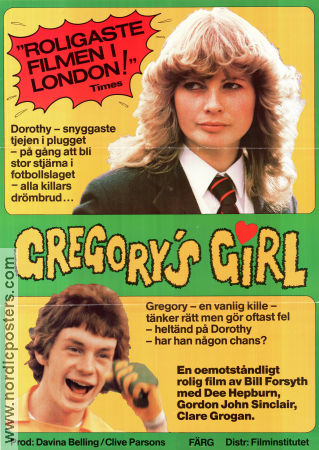 Gregory´s Girl 1980 movie poster John Gordon Sinclair Dee Hepburn Jake D´Arcy Bill Forsyth School
