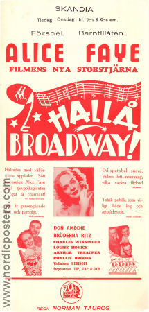 Hallå Broadway 1937 poster Alice Faye The Ritz Brothers Don Ameche Norman Taurog Musikaler