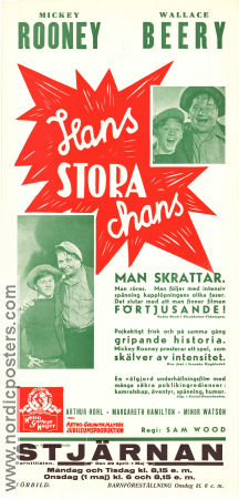 Hans stora chans 1938 poster Wallace Beery Mickey Rooney Arthur Hohl Sam Wood