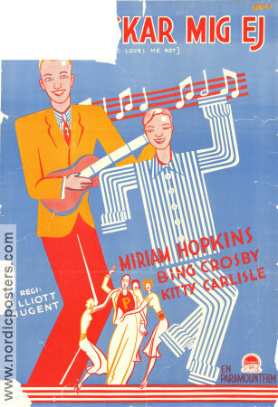 She Loves Me Not 1934 movie poster Bing Crosby Miriam Hopkins Kitty Carlisle Elliott Nugent Artistic posters