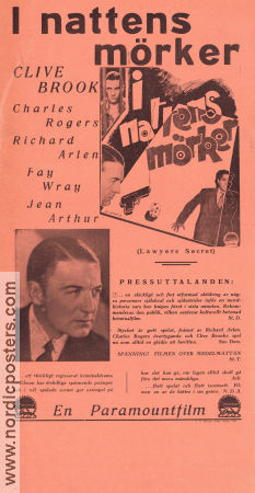 I nattens mörker 1931 poster Clive Brook Charles Buddy Rogers Richard Arlen Louis J Gasnier