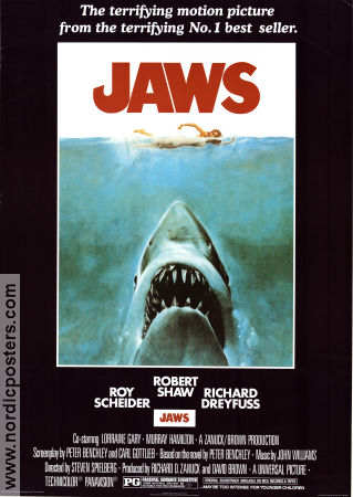 Jaws 1975 poster Pyramid Posters Roy Scheider Richard Dreyfuss Robert Shaw Steven Spielberg Fiskar och hajar