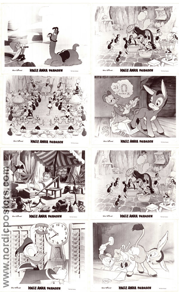 Kalle Anka paraden 1970 lobby card set Kalle Anka Donald Duck Musse Pigg Mickey Mouse Långben Goofy Poster artwork: Einar Lagerwall Animation