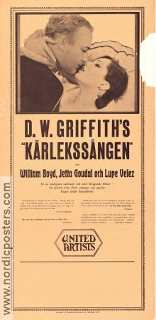 Kärlekssången 1929 poster Lupe Velez William Boyd Jetta Goudal DW Griffith