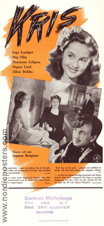 Crisis 1946 movie poster Inga Landgré Stig Olin Marianne Löfgren Ingmar Bergman