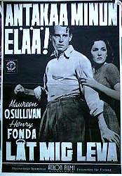 Let Us Live 1939 movie poster Maureen O´Sullivan Henry Fonda Poster from: Finland