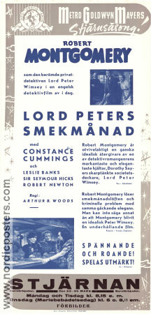 Lord Peters smekmånad 1940 poster Robert Montgomery Constance Cummings Leslie Banks Arthur B Woods Text: Dorothy L Sayers