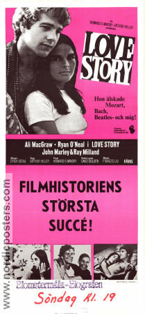 Love Story 1970 movie poster Ali MacGraw Ryan O´Neal John Marley Ray Milland Arthur Hiller Romance