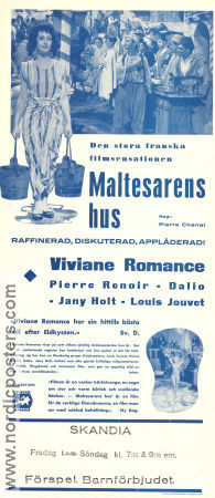 Maltesarens hus 1938 poster Viviane Romance Louis Jouvet Pierre Renoir Pierre Chenal