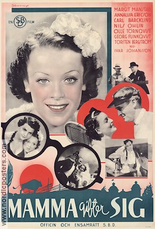 Mamma gifter sig 1937 movie poster Margit Manstad Carl Barcklind Glasses