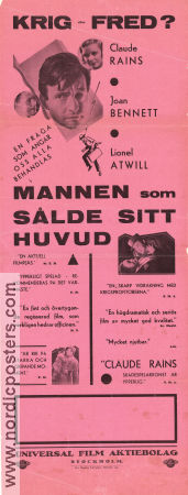 Mannen som sålde sitt huvud 1934 poster Claude Rains Joan Bennett Lionel Atwill Edward Ludwig