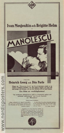 Manolescu 1929 poster Ivan Mozzhukhin Brigitte Helm Heinrich George Viktor Tourjansky Filmbolag: UFA