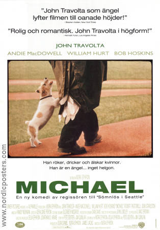 Michael 1996 movie poster John Travolta Andie MacDowell William Hurt Nora Ephron Dogs Romance