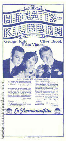 Midnattsklubben 1933 poster Clive Brook George Raft Helen Vinson Alexander Hall