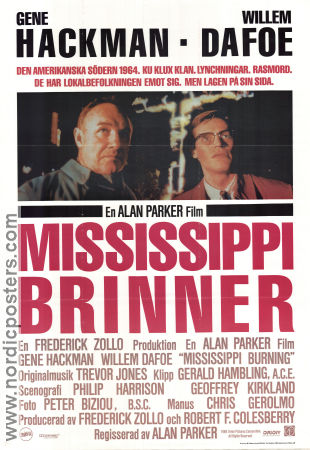 Mississippi Burning 1988 movie poster Gene Hackman Willem Dafoe Alan Parker