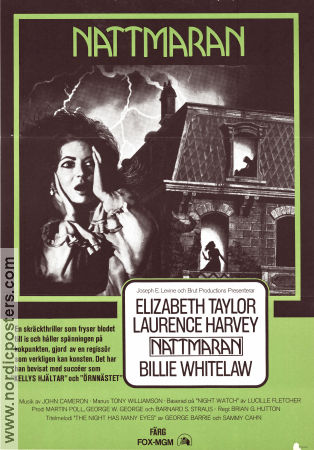 Night Watch 1973 movie poster Elizabeth Taylor Laurence Harvey Billie Whitelaw Brian G Hutton