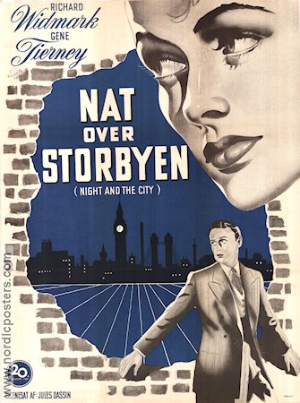 Night and the City 1950 movie poster Richard Widmark Gene Tierney Film Noir