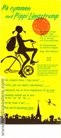 På rymmen med Pippi Långstrump 1970 movie poster Inger Nilsson Pippi Longstocking Olle Hellbom Writer: Astrid Lindgren Bikes