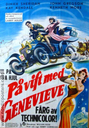 På vift med Genevieve 1953 poster Dinah Sheridan John Gregson Kay Kendall Henry Cornelius Bilar och racing