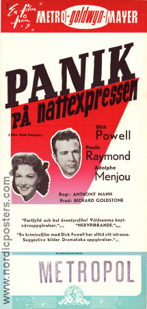 Panik på nattexpressen 1951 poster Dick Powell Paula Raymond Adolphe Menjou Anthony Mann