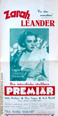 Premiär 1937 movie poster Zarah Leander