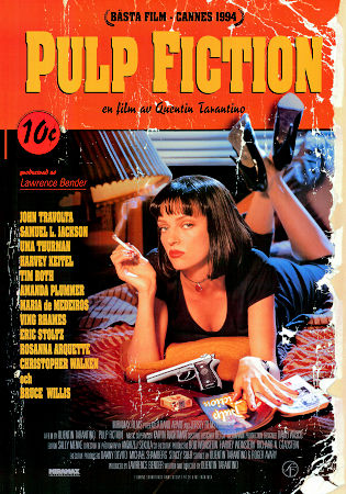 Pulp Fiction 1994 poster John Travolta Bruce Willis Uma Thurman Samuel L Jackson Tim Roth Quentin Tarantino Cult movies