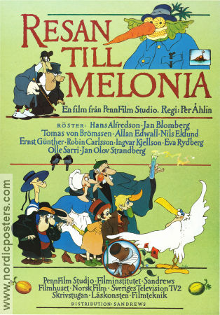 The Journey to Melonia 1989 movie poster Hans Alfredson Allan Edwall Olle Sarri Per Åhlin Writer: William Shakespeare Animation Travel