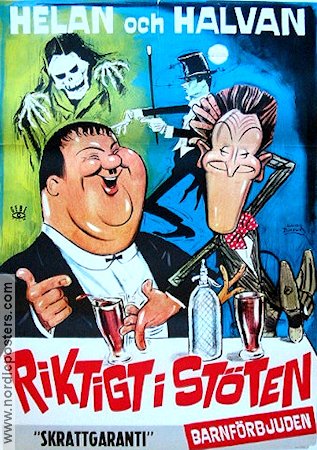 Riktigt i stöten 1967 movie poster Laurel and Hardy Helan och Halvan Poster artwork: Walter Bjorne