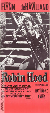 Robin Hood 1938 poster Errol Flynn Olivia de Havilland Basil Rathbone Claude Rains Michael Curtiz Äventyr matinée