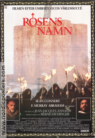 The Name of the Rose 1986 movie poster Sean Connery F Murray Abraham Jean-Jacques Annaud Writer: Umberto Eco Religion