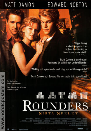 Rounders 1998 movie poster Matt Damon Edward Norton Gretchen Mol Famke Janssen John Dahl Gambling