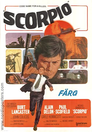Scorpio 1973 movie poster Burt Lancaster Alain Delon Paul Scofield Michael Winner Guns weapons Agents