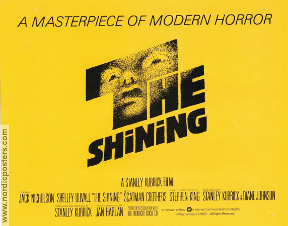 The Shining 1980 poster Jack Nicholson Shelley Duvall Danny Lloyd Stanley Kubrick Text: Stephen King