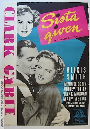 Any Number Can Play 1950 movie poster Clark Gable Alexis Smith Gambling