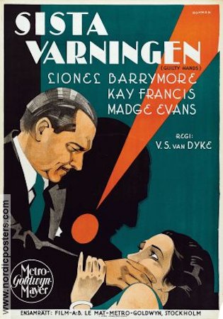 Guilty Hands 1931 movie poster Lionel Barrymore Kay Francis