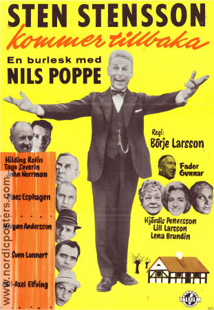Sten Stensson kommer tillbaka 1963 movie poster Nils Poppe Hjördis Petterson John Norrman Börje Larsson