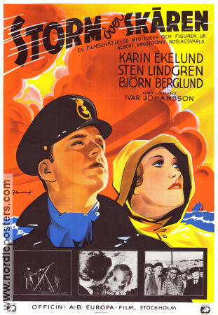 Storm över skären 1938 movie poster Karin Ekelund Sten Lindgren Björn Berglund Ivar Johansson Writer: Albert Engström Eric Rohman art Ships and navy Skärgård
