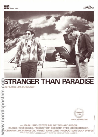 Stranger Than Paradise 1984 movie poster John Lurie Eszter Balint Richard Edson Jim Jarmusch Cars and racing