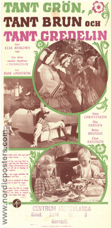 Tant Grön Tant Brun och Tant Gredelin 1947 movie poster Britta Brunius Elsa Ebbesen Irma Christenson Rune Lindström Writer: Elsa Beskow Kids