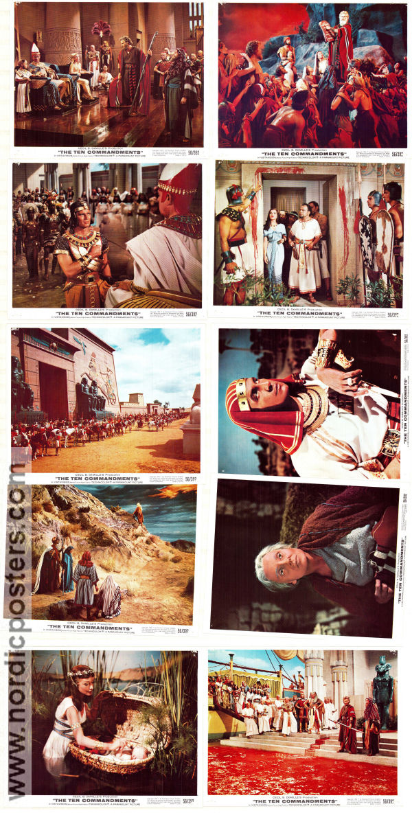 The Ten Commandments 1956 lobby card set Charlton Heston Yul Brynner Anne Baxter Cecil B DeMille Religion