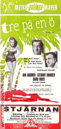 Tre på en ö 1957 poster Ava Gardner David Niven Stewart Granger Mark Robson Damer Strand