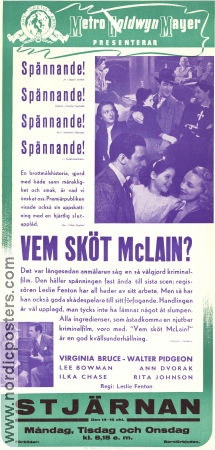 Vem sköt McLain? 1939 poster Virginia Bruce Walter Pidgeon Lee Bowman Leslie Fenton