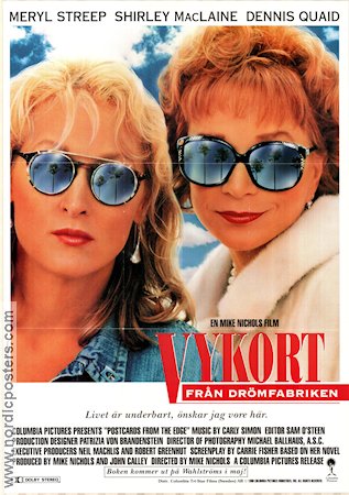 Postcards From the Edge 1990 movie poster Meryl Streep Shirley MacLaine Mike Nichols Writer: Carrie Fisher Glasses