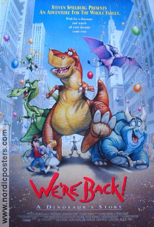 We´re Back! A Dinosaur´s Story 1993 movie poster John Goodman Phil Nibbelink Animation Dinosaurs and dragons