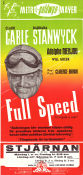 Full speed 1950 poster Clark Gable Barbara Stanwyck Adolphe Menjou Clarence Brown Bilar och racing