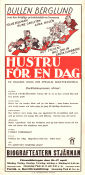 Hustru för en dag 1933 movie poster Bullen Berglund Aina Rosén Greta Tegnér Gösta Rodin Eric Rohman art